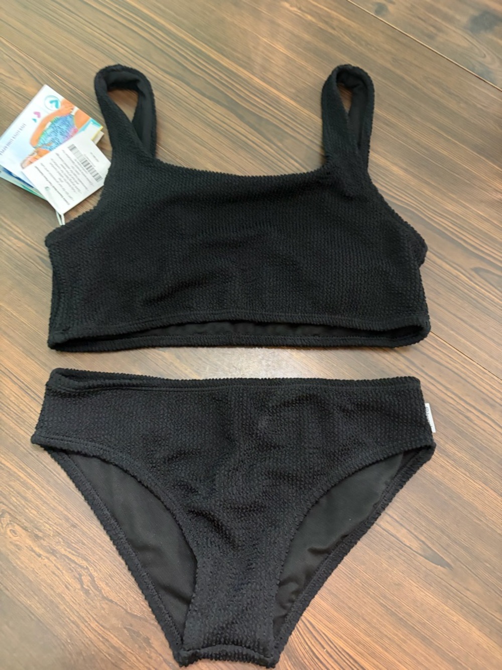 Black Textured Two-Piece Swim Set